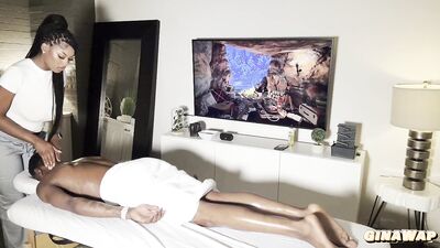 Big Booty Masseuse Helps Big Dick Client Relieve His Stress