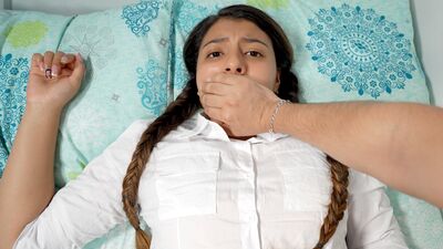 Shh shh don't go screaming! - Stepbrother fucks his stepsister when they are alone at home.