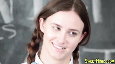 Mouth jizzed uniformed teenager sucks and fucks in class in hd