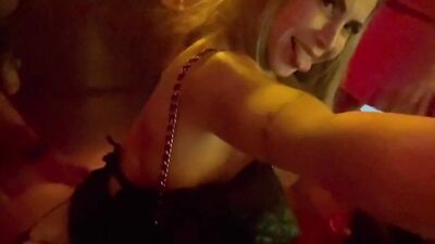 Big-tailed blonde gets excited at the club and ends up having good sex in the bathroom.