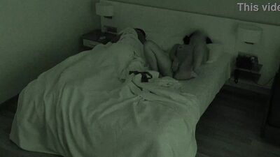 She masturbates next to her co-worker on a business trip, she cums with dildo