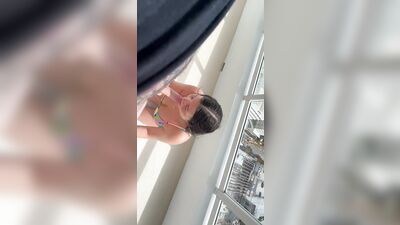 Hot slut sucks big dick on balcony in Miami