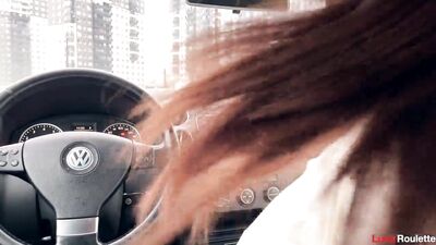 Hot blowjob in the parking lot with cum swallowing