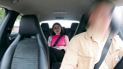 Pretty girl Nikky with a pink pussy wanted to fuck right in Uber. Cum in pussy