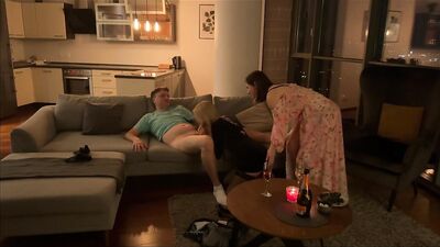 Surprise for husband, wife brings a sexy blonde for him to fuck