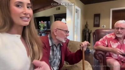 Lily Phillips and Lillian Phillips help an older man with his blowjob and threesome