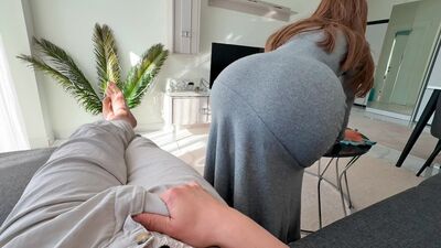 Step Mom caught Step Son cleaning & helps him cum on her big round ass