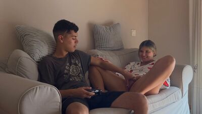 My stepsister won't let me finish my game until I pound her wet pussy with my hard cock