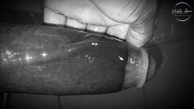 Oiled Horny Guy Masturbating Big Black Dick While Moaning