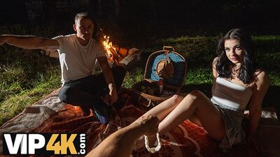 HUNT4K. Sexy skinny brunette doesn’t care about her BF and is giving a sloppy blowjob to a stranger