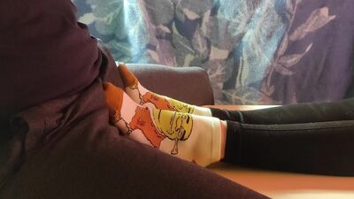 Giving sockjob and he cums on my socks