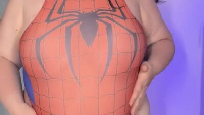 BBW DRESS AS SPIDERWOMAN LETS HER BELLY HANG