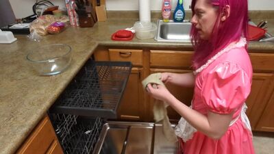 Trans Rubber Sissy Maid Doing Dishes