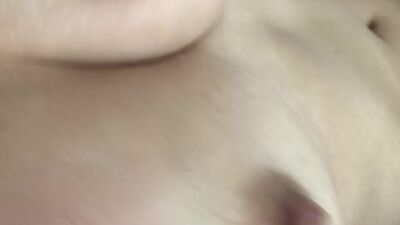 Playing with big natural Chinese boobs in the morning