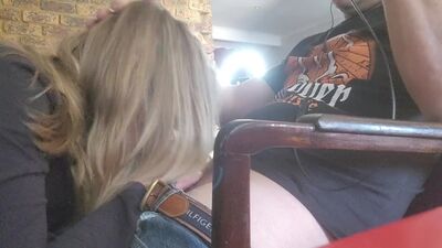 Stepmom sucking my cock while i play xbox