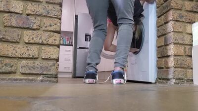 Finger fucking my stepmom while her hair is stuck in the washing machine