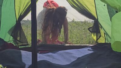 Voyeur HAIRY BUSH Pussy of a Hot Camping Girl # Naked tanning