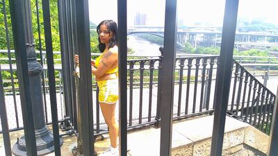 BEHIND THE GATES FENCE PUBLIC OUTSIDE SOLO FEMALE TEASE COSPLAY HONRY FEM SISSY