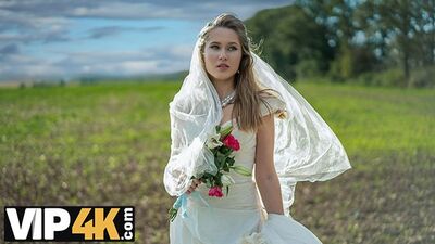 BRIDE4K. Threesome with sexy teen bride with natural tits in the car