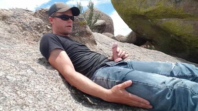 High desert hike pissing and cumming in public in 1080p
