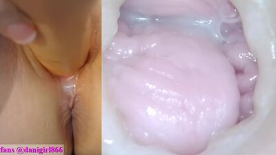 Pussycam double view with fresh creampie!