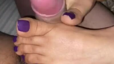 Wife’s Purple Toe Footjob 1 - Cumshot