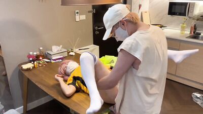 Cute Asian college girl with a curvy body accidentally bangs a customer's things and can only pay with her body