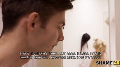 Tommy Gold's stepmom caught him in the bathroom & let him take her wet and naked