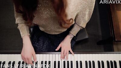 Sexy teen with glasses gets rough piano lessons & gets cum on her face