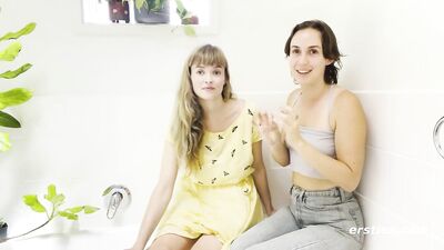 Olive Fingers Her Blonde Friend in the Bathtub - Natural Tits & Hairy Pussies Galore!