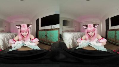 Leana Lovings, the petite cosplay babe, gets down and dirty with her virtual reality lover
