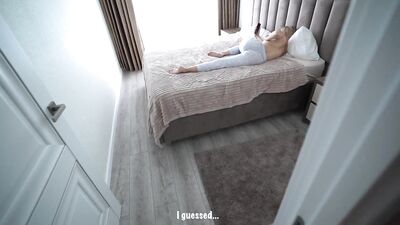 Stepmom seduces stepson by watching porn in morning with door open