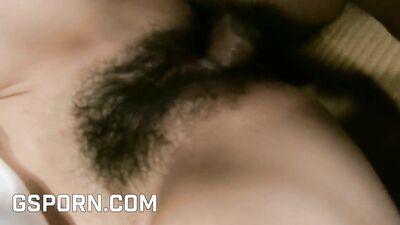 Sexy cybergirl hairy pussy and natural tits has hot sex with human